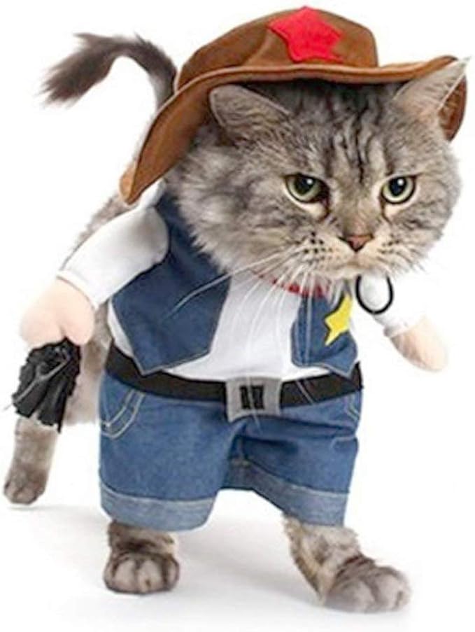 NACOCO Cowboy Dog Costume with Hat - Cat & Small Dog Clothes - Blue (X-Small)