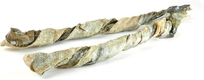 SKIPPER'S Crunchy Cod Fish Skin Twists Dog Treats - 100% Natural Baked Fish Skin Treat for Dogs, High in Protein & Low in Fat, Essential Source of Omega 3 Oil, Great for Cleaning Teeth | (7.05 Oz)