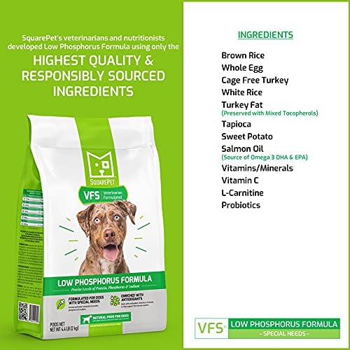 SquarePet VFS Low Phosphorus Formula Special Needs Dry Dog Food Made with Cage Free Turkey and Whole Eggs 4.4lb