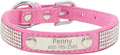 THAIN Rhinestones Personalized Dog Cat Collar Bling Diamond with Engraved Stainless Steel Nameplate for Small Medium Large Dogs (M, Pink)