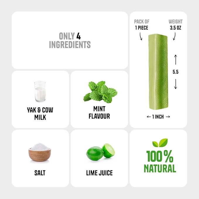 1 Large Mint Yak Cheese Himalayan Dog Chews - Rich Protein & Low Fat Mint Yak Chews for Dogs - Gluten-Free & Lactose-Free Treats for Small, Medium & Large Dogs