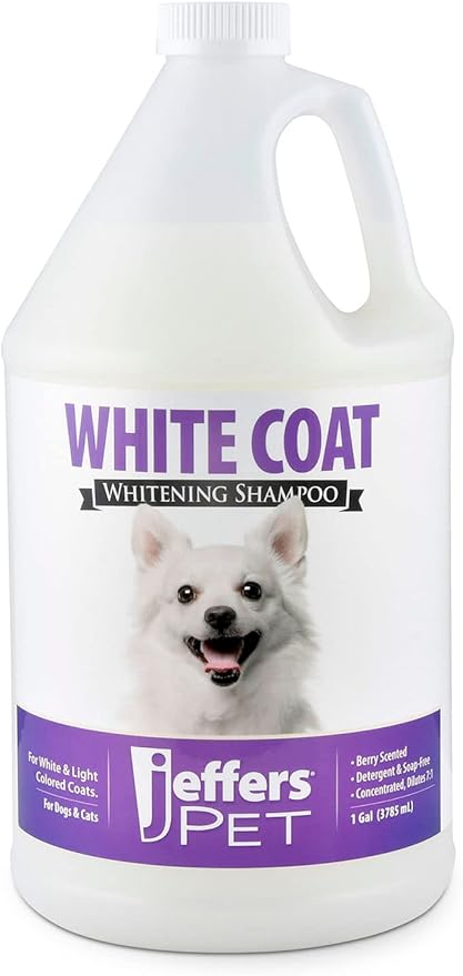 Jeffers Pet White Coat Whitening Shampoo for Dogs & Cats 128 oz – Concentrated Coconut Based Soap Free Grooming Shampoo, Berry Scent Conditioning Coat Care Formula, White & Light Coat Essentials
