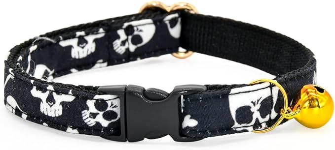 Cat Collar Bow Tie Set, Halloween Black Skulls and Crossbones