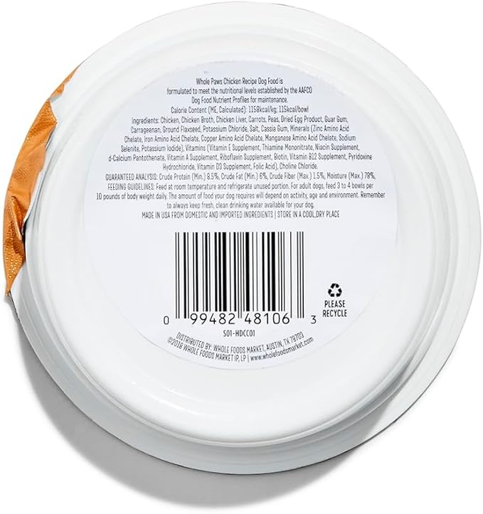 Whole Paws, Grain-Free Wet Dog Food, Chicken Recipe, 3.5 Ounce