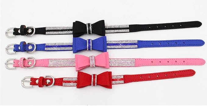Red Rhinestone Dog Collar with Leash Set with Bow Tie, Bling Cat Collar with Bowtie Crystal Diamond Girl Puppy Collars for XXS Xs Small Medium Large Female Dogs Pet Kitten, S