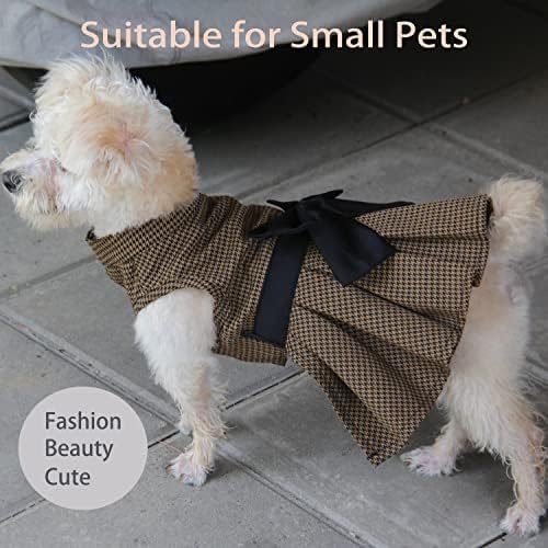Pet Dresses for Small Dogs Cats Girl, Cute Princess Bowknot Dress Puppy Shirt All Weather Skirt Clothes Cat Apparel for Birthday Wedding Party Holiday (Grey&Black, X-Small)