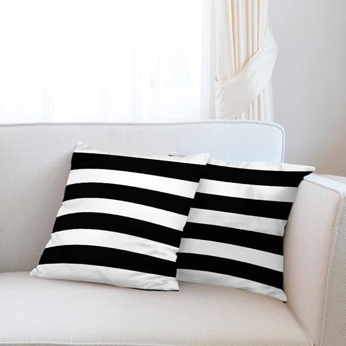 Decor Throw Pillow Covers Black White Striped Horizontal Seamless Pattern Pillow Cases for Bedroom Living Room Pack of 2 for Men Women 18X18Inch