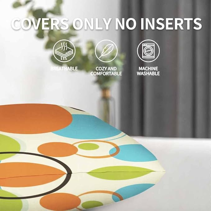 Throw Pillow Covers Retro Orange Green 1950S Mid Century Dots and Circles Seamless Pattern Set of 2 Decorative,Cushion Case for Home Sofa Chair Car for Men Women 18X18 Inch