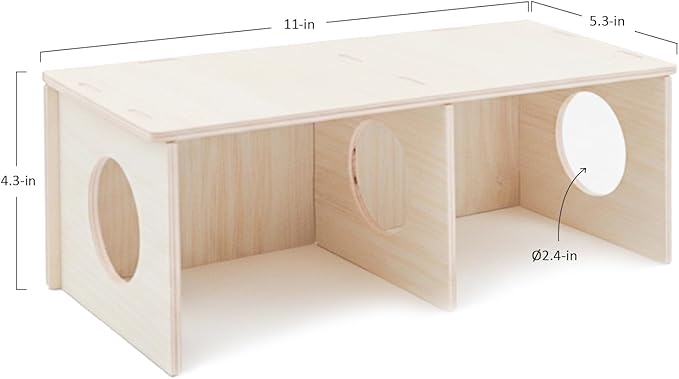 Hamster Peep Tunnel, 2-Chamber Wooden Hamster Hideout, Water-Resistant Platform for Syrian Hamsters and Small Pets, 11" x 5.3" x 4.3"