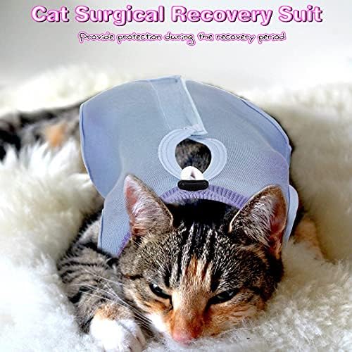Nuanchu 3 Pieces Cat Recovery Suit Kitten Recovery Suit E-Collar Alternative for Cats and Dogs Abdominal Skin Anti Licking Pajama Clothes Sets(Large,Solid Style,Purple Pink Blue)