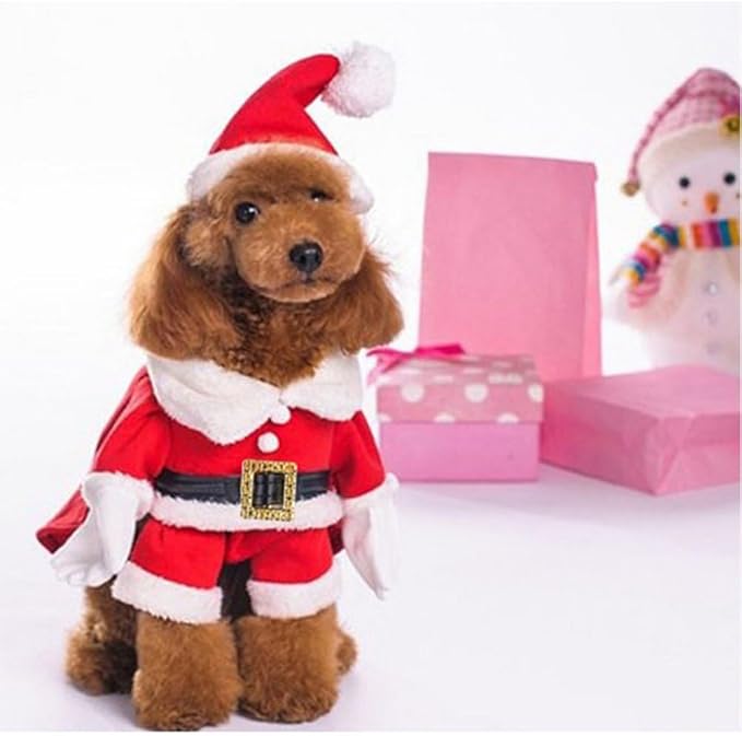 NACOCO Pet Christmas Costumes Dog Suit with Cap Santa Claus Suit Dog Hoodies Cat Xmas Costumes (Red, S)