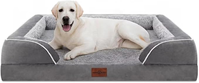Comfort Expression Orthopedic Dog Bed for Extra Large Dogs 45x35 Inch, Waterproof Supportive Egg Crate Foam XL Pet Bed with Removable Bolsters, Dog Couch with Washable Cover & Non-Slip Bottom, Grey