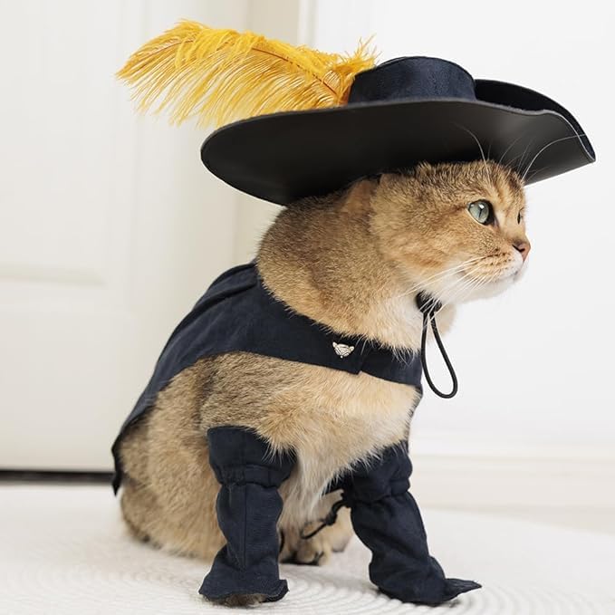 Generic Pet Cosplay Costume Cats Dogs Dress up Kitten Suit Boots with Cloak Hat Belt Cape Accessories,Black, X-Large