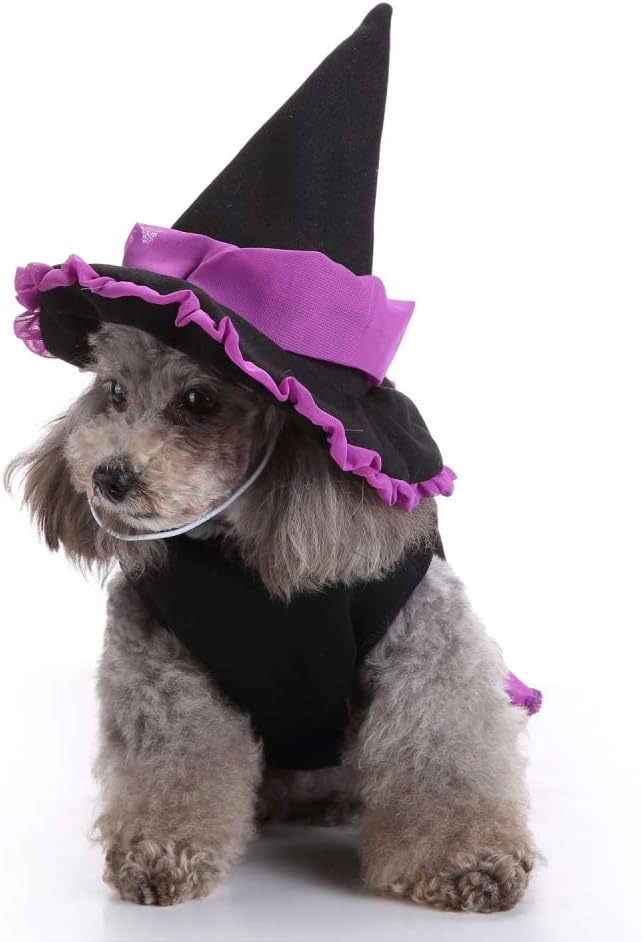 Puppy Witch Costume Halloween Christmas Funny Party Cosplay Clothes for Cat, Small Dog (Small, Witch)