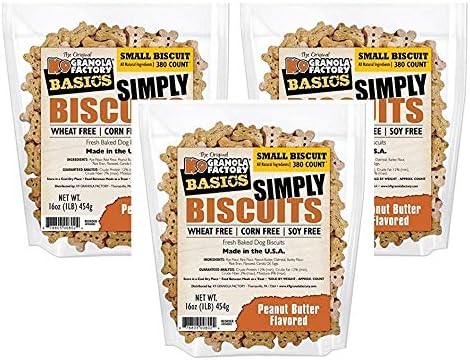 K9 Granola Factory 3 Pack of Simply Biscuits with Peanut Butter, Small (350 Count / 16 Ounce Bag)
