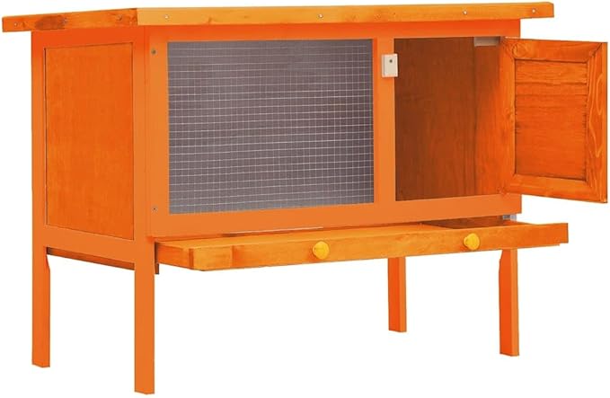vidaXL Outdoor Rabbit Hutch - Small Pet Cage -1 Layer Wooden Construction - with Iron Wire Mesh - 36" x 17.7" x 25.8"