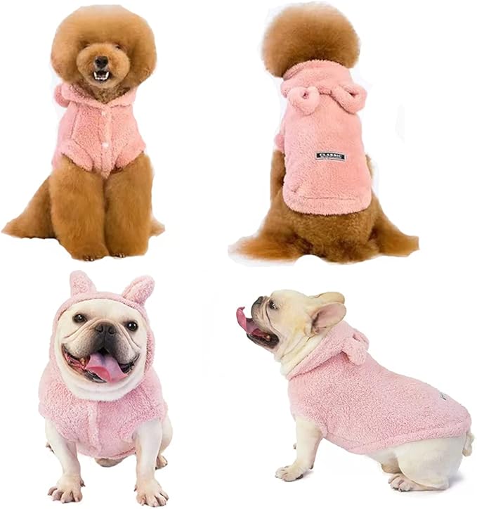 Pink Bunny Ears Hoodie, Polar Fleece X-Large Dog Pet Apparel, Warm Easter Costume for Cats Dogs