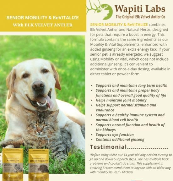 Wapiti Elk Senior - Natural Hip and Joint Supplement for Senior Dogs, Elk-Based Dog Mobility Pellets, Supports Connective Tissue Health, Glucosamine & Chondroitin Rich, 30 Count (M30)