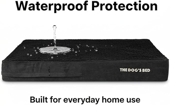 The Dog’s Bed Orthopedic Memory Foam Dog Bed for Medium Dogs, Waterproof Washable Cover, Anti-Slip Base, Calming Surface – CertiPUR-Certified Foam, Black Plush, 4 Inch Thick