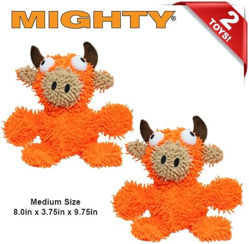 MIGHTY- Microfiber Ball - Farm – Made with Squeaker Balls and Minimal Stuffing. Strong & Tough. Interactive Play. Machine Washable & Floats (Bull, Medium 2 Pack)