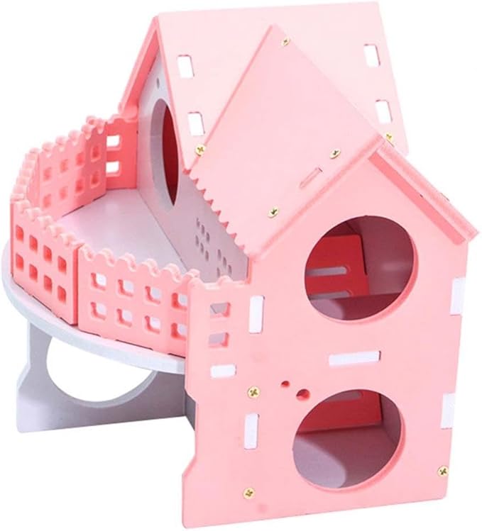 Hamster Cage Double Deck Hamster Nest Villa House Small Pet Cage Toy Pink Cottage with Stairs