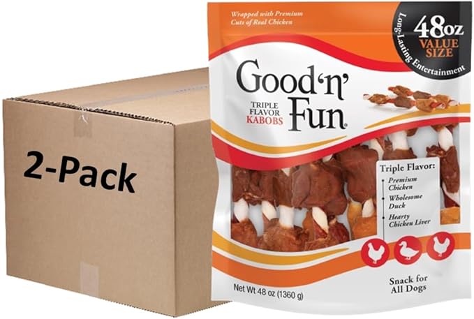Good N Fun Triple Flavor Kabobs 48 Ounce, Rawhide Snack for All Dogs (2 Pack)
