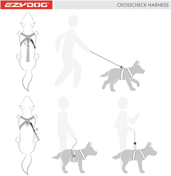 EzyDog Crosscheck No Pull Dog Training Harness – 2-in-1 Escape Proof Reflective Dog Harness for Easy Controlled Walks (XL, Red)