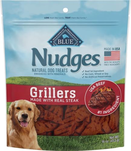 Blue Buffalo Nudges Grillers Natural Dog Treats, Made in the USA with Real Steak, 16-oz Bag (Pack of 5)