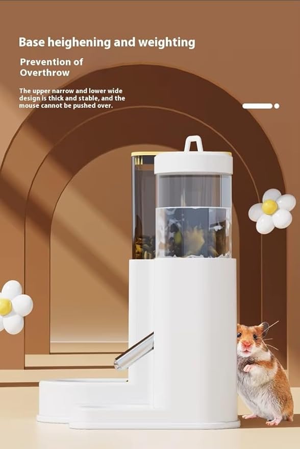 2 in 1 Automatic Hamster Feeder and Water Dispenser No Drip with Stainless Steel Nozzle, Small Animal Water Bottle, Bunny Rabbit Guinea Pig Rodent Cage Mount Gravity Feed