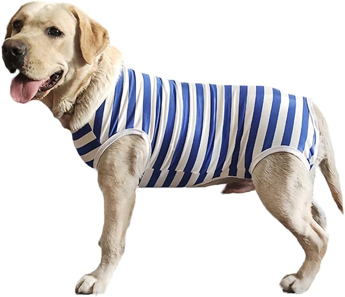 Dog’s Recovery Suit Post Surgery Shirt for Female Male Dog, E-Collar Alternative Wound Protective Clothes (Blue white-3xl)