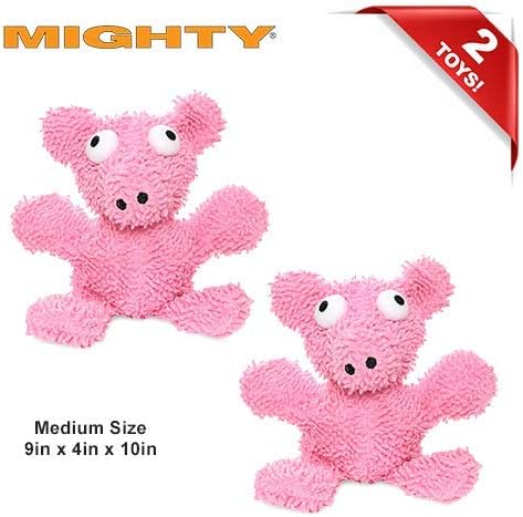 MIGHTY- Microfiber Ball - Farm – Made with Squeaker Balls and Minimal Stuffing. Strong & Tough. Interactive Play. Machine Washable & Floats (Pig, Medium 2 Pack)