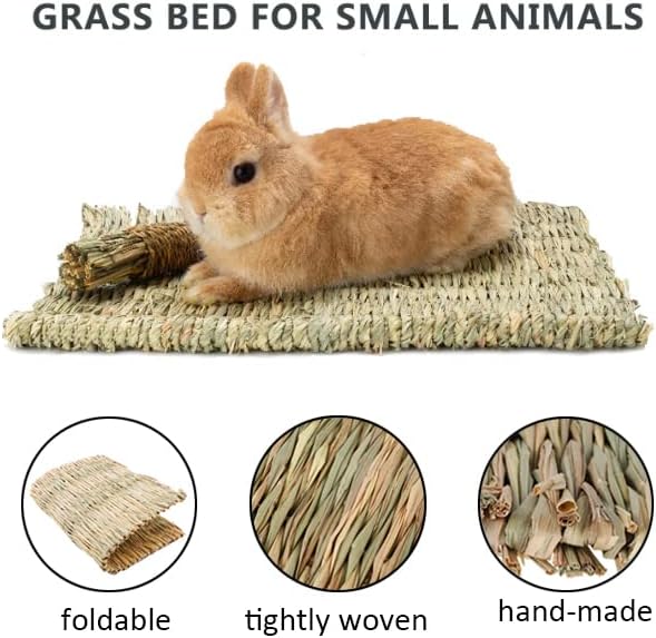 Hamiledyi Rabbit Grass Bed Natural Handmade Hay Mat Chew Balls for Rabbit Gerbil Chinchilla Guinea Pig Ferret Other Small Animals
