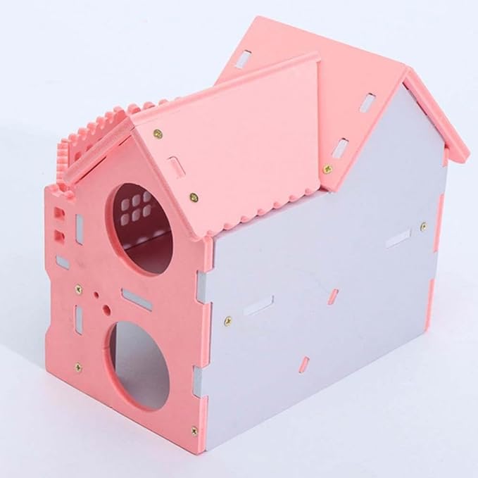 Hamster Cage Double Deck Hamster Nest Villa House Small Pet Cage Toy Pink Cottage with Stairs