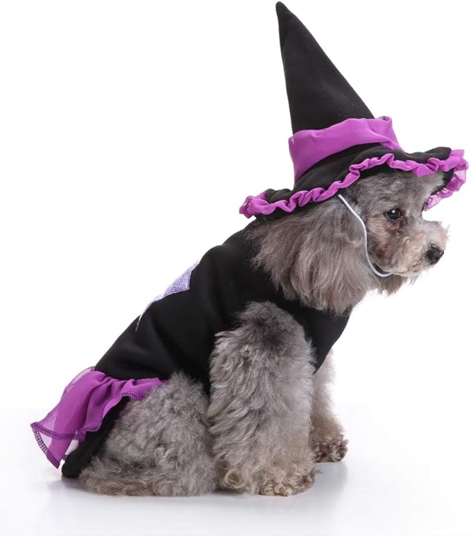 Puppy Witch Costume Halloween Christmas Funny Party Cosplay Clothes for Cat, Small Dog (Large,Witch)
