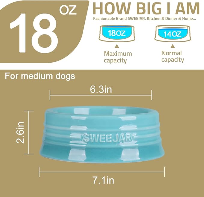 SWEEJAR Gradient Dog Bowl, Ceramic Dog Food Dish for Puppy and Large Dog, Porcelain Pet Bowl for Food and Water (Medium (18oz), Black)