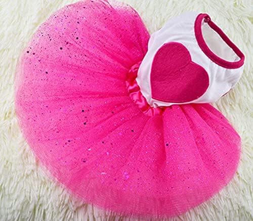 Idepet Spring Summer Pet Dog Cat Puppy Tutu Princess Dress Heart Printed Lace Skirt Pet Apparel (S)