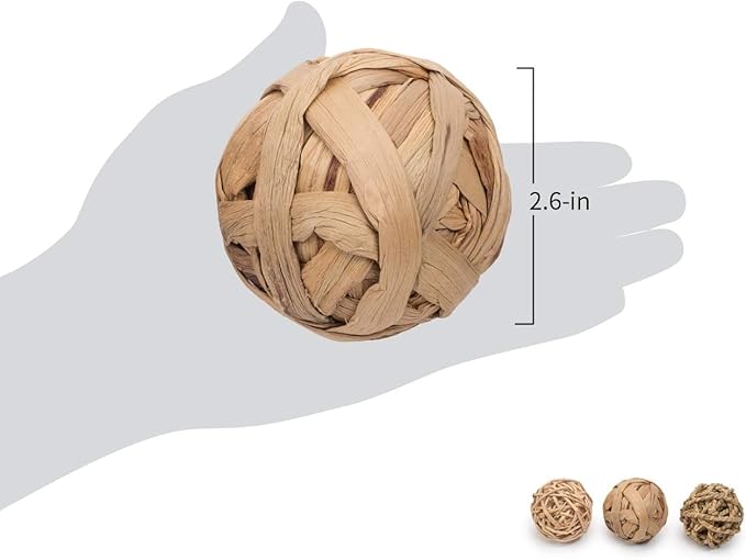 Natural Bunny Chew Toys Funny Safe Hay Grass Ball for Chinchilla Guinea Pig Rats Rabbits Hamster Gerbil Degu (3PC)