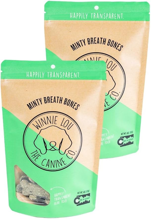Winnie Lou Organic Dog Treats – Natural Dog Biscuits, USA Made, Organic Ingredients, Clean, Sensative Stomach, All Breed Sizes, High Protein, Hypoallergenic, Minty Breath Bones (Pack of 2)