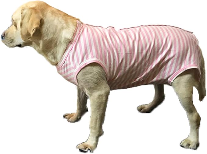 Dog’s Recovery Suit Post Surgery Shirt for Female Male Dog, E-Collar Alternative Wound Protective Clothes (Pink White Stripe-XL)