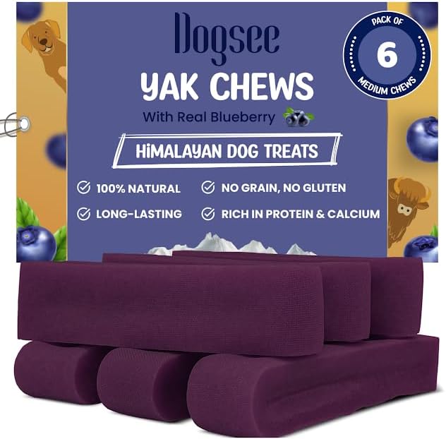 Dogsee Blueberry Flavor Himalayan Yak Cheese Dental Chews for Dogs - (Medium 6)| Dog Treats Healthy | Cleans Teeth & Freshens Breath | No Grain, No Gluten | Dog Chews Rawhide Free