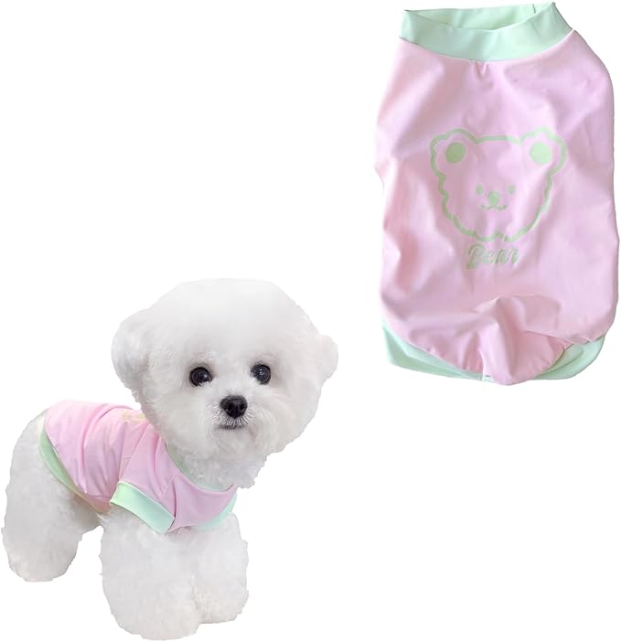 Dog Cat Summer Tank Top T-Shirt - Breathable Cool Ice Silk Sun Protection Pet Tank Top with Bear Print, Soft Stretch Puppy Clothes for Small and Medium Dogs and Cats