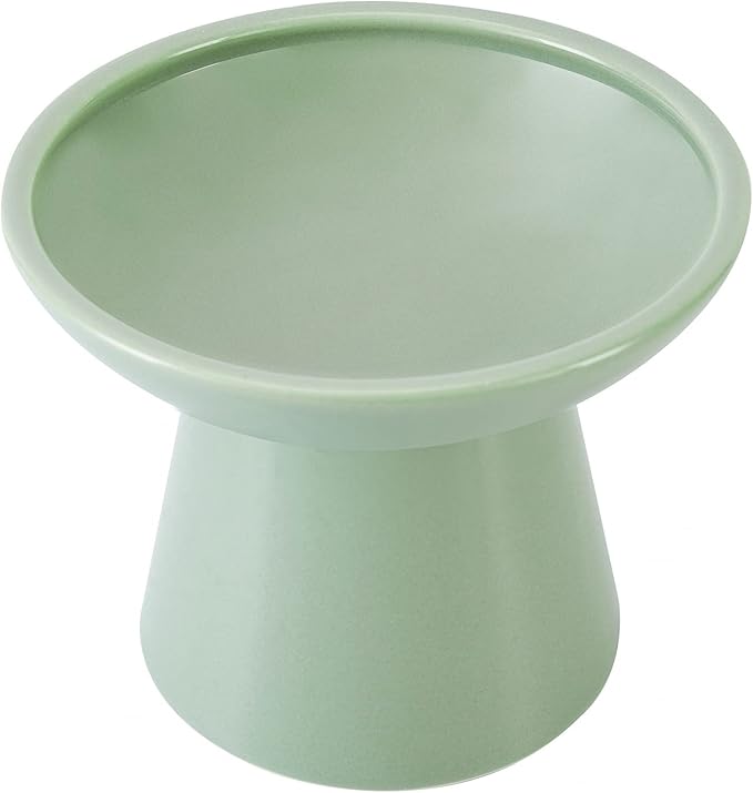 CEEFU Extra Wide Elevated Ceramic Cat Food Bowl - 6.2" Shallow Dish for Whisker Fatigue Relief, 5" Height for Easy Feeding, Lead & Cadmium Free, Durable Raised Cat Food Bowls, Sage Green