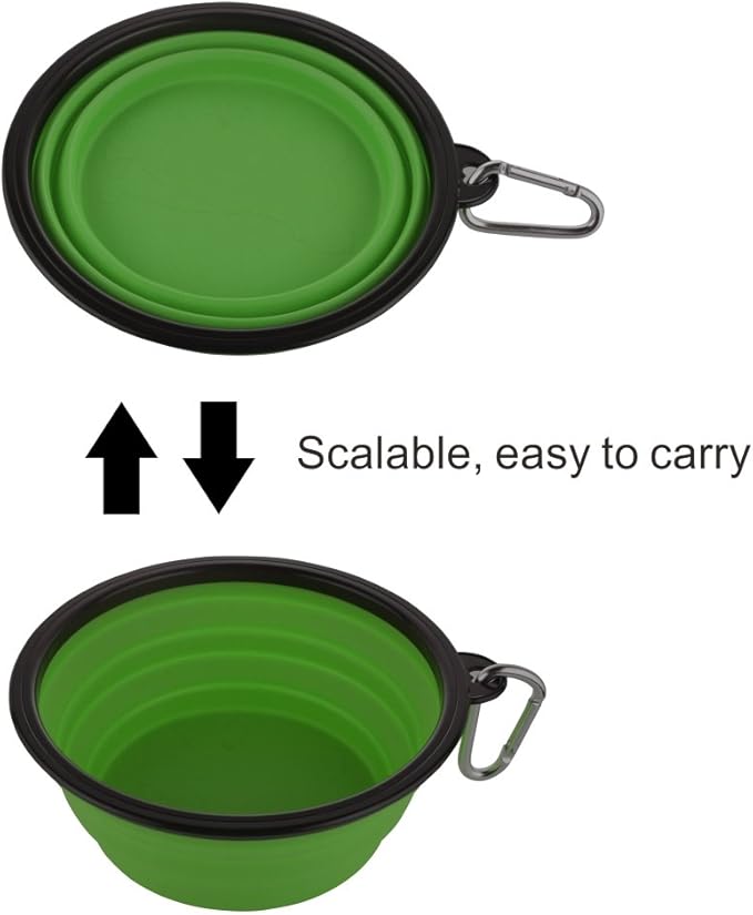 Large Collapsible Dog Bowls, 34oz Portable Foldable Travel Water Bowl Food Dishes with Carabiner Clip for Traveling, Hiking, Walking, 2 Pack (Purple+Green)