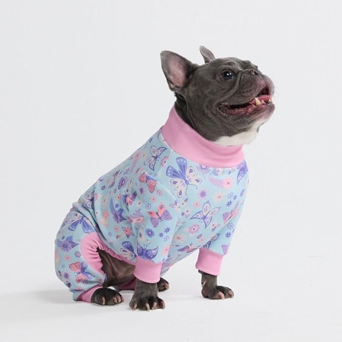 Spark Paws Dog Pajama, Dog Recovery Suit Male, Onesie, Ultra-Soft and 4-Way Stretch, for Small Medium and Large Breed - Butterfly Dreams - L