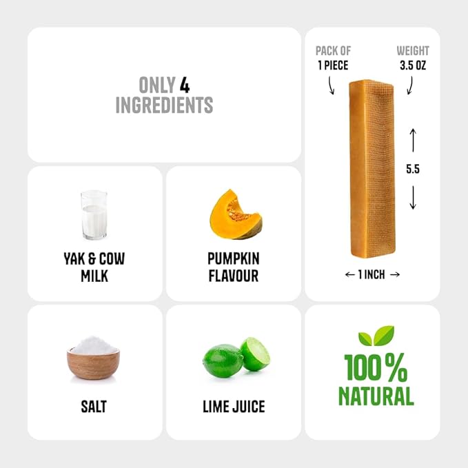 1 Large Pumpkin Yak Cheese Himalayan Dog Chews - Rich Protein & Low Fat Pumpkin Yak Chews for Dogs - Gluten-Free & Lactose-Free Treats for Small, Medium & Large Dogs