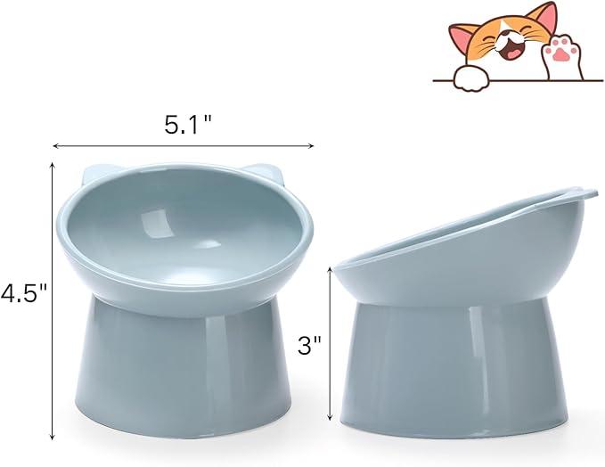 6 Pack Raised Cat Bowls for Indoor Cats, Plastic Elevated Cat Bowls Dishes, 15 Degrees Tilted Cat Food Bowls, Anti-Vomiting and Whisker Friendly, 3 Colors