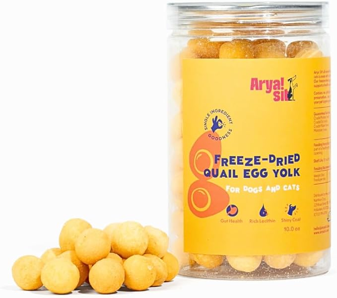 Freeze-Dried Single Ingredient Treat (Quail Egg Yolk) for Dogs and Cats - High Protein · Rich in Lecithin for Healthy Coat · No Artificial Ingredients · 4 oz/8 oz