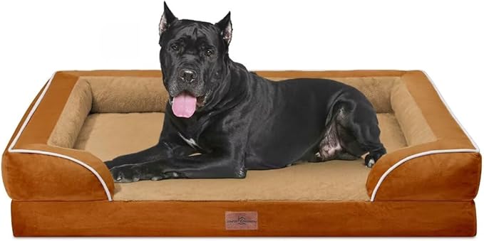 Comfort Expression Orthopedic Dog Bed for Extra Large Dogs 53x42 Inch, Waterproof Supportive Egg Crate Foam XXL Pet Bed with Removable Bolsters, Dog Couch with Washable Cover & Non-Slip Bottom, Orange