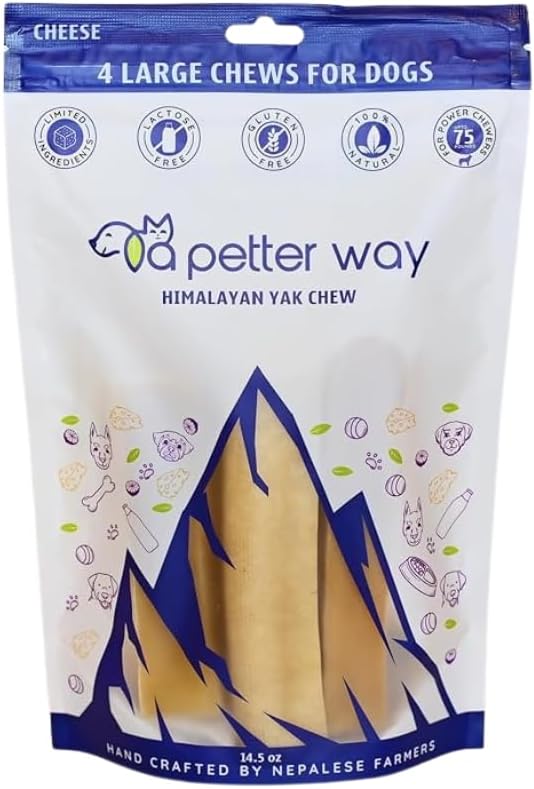 Himalayan Yak Chews, Natural Dog Treats, Limited Ingredients, 68 grams of protein, raw-hide alternative, large dog chews for aggressive chewers (Cheese)