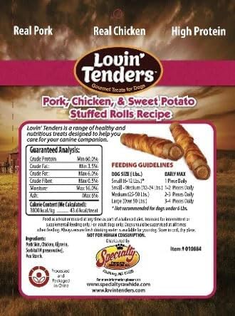 Lovin Tenders Pork Chicken & Sweet Potato Stuffed Rolls Dog Treats (2 Pack - 7 oz per Pack)